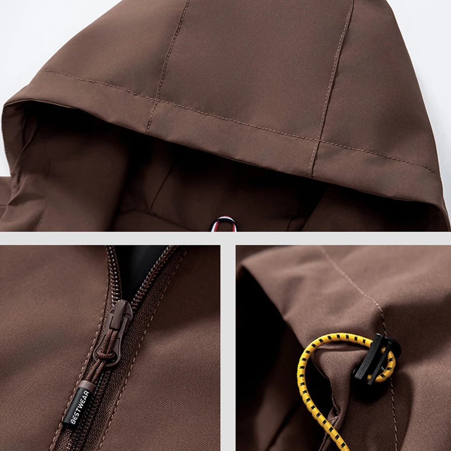 Black Waterproof Windbreaker Jacket Men Hooded Jacket Spring Autumn Fashion Casual Solid Color Camp Jacket Coat Male