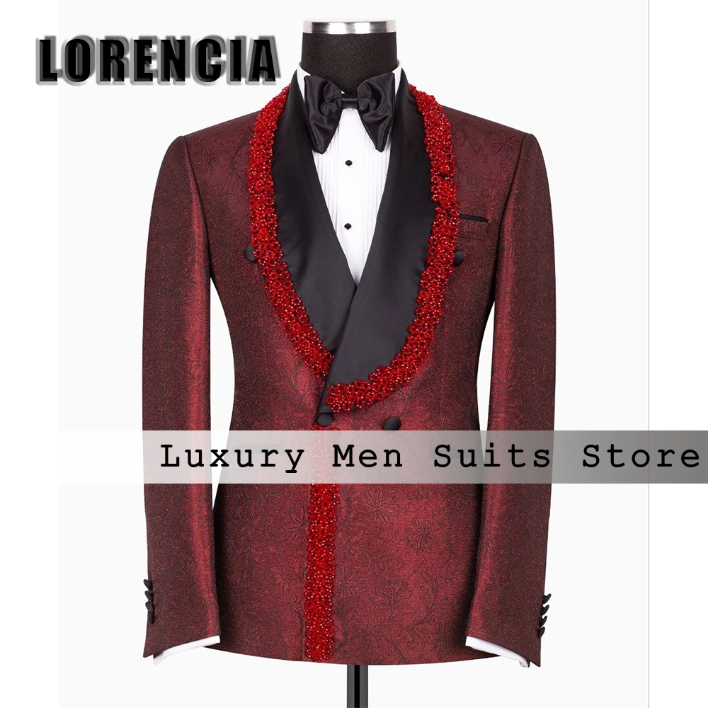

Formal Jacquard Suits for Man 2 Piece Sparkly Beading Wedding Groom Tuxedos Customized Blazer Pants traje juvenil masculino