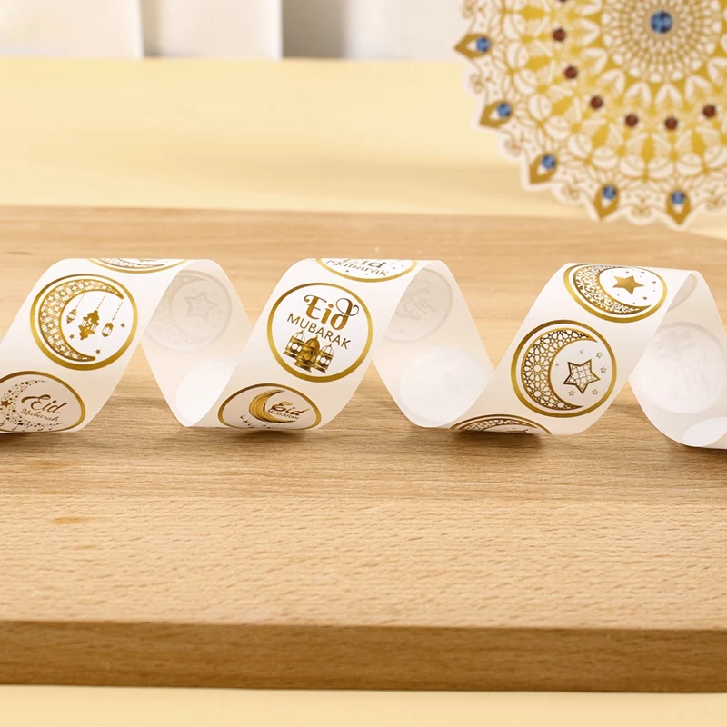 500pcs Eid Mubarak Stickers White Gold Labels for Home 2025 Ramadan Kareem Islam Muslim Party Eid Al Adha Gifts Ramadan Mubarak view 2
