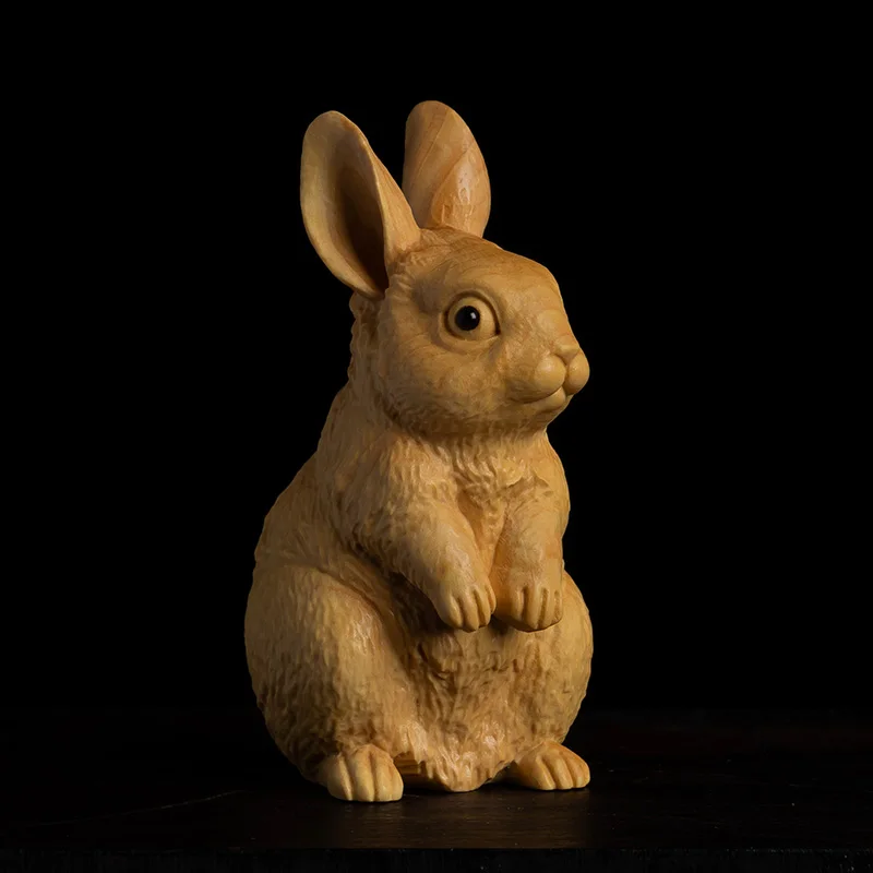 Zodiac Rabbit Artistry in Boxwood, Exquisite Solid Wood, Carved Craft - Cherished Animal Emblem for Desk Adornment