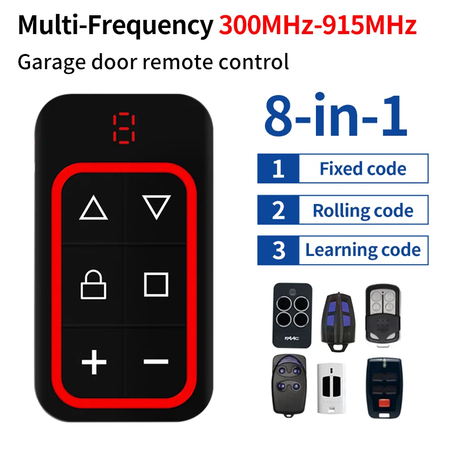 Copiar porta de garagem multifrequência, recarregável, oito canais, controle remoto sem fio, 300-915 mhz, copiadora de chave de porta universal
