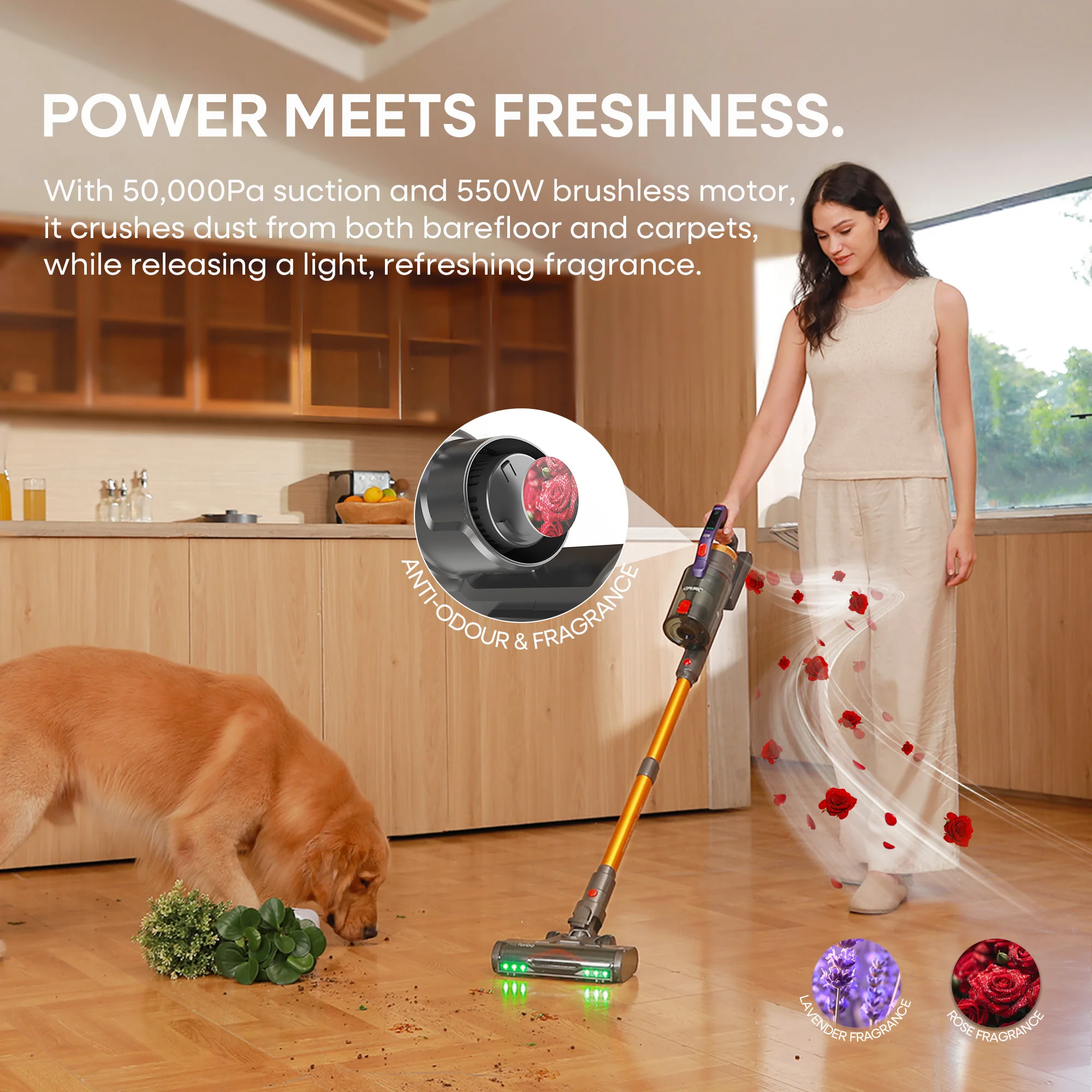 Refurbished KIPMAX By Erabros X20 Cordless Vacuum Cleaner 50KPa 550W Handheld Stick Vacuum, 70Min Runtime, Anti-Tangle Brush, with Aroma Design, Powerful Cordless Vacuum Cleaner for Home Clean Carpet Floor Pet (Refurbished)
