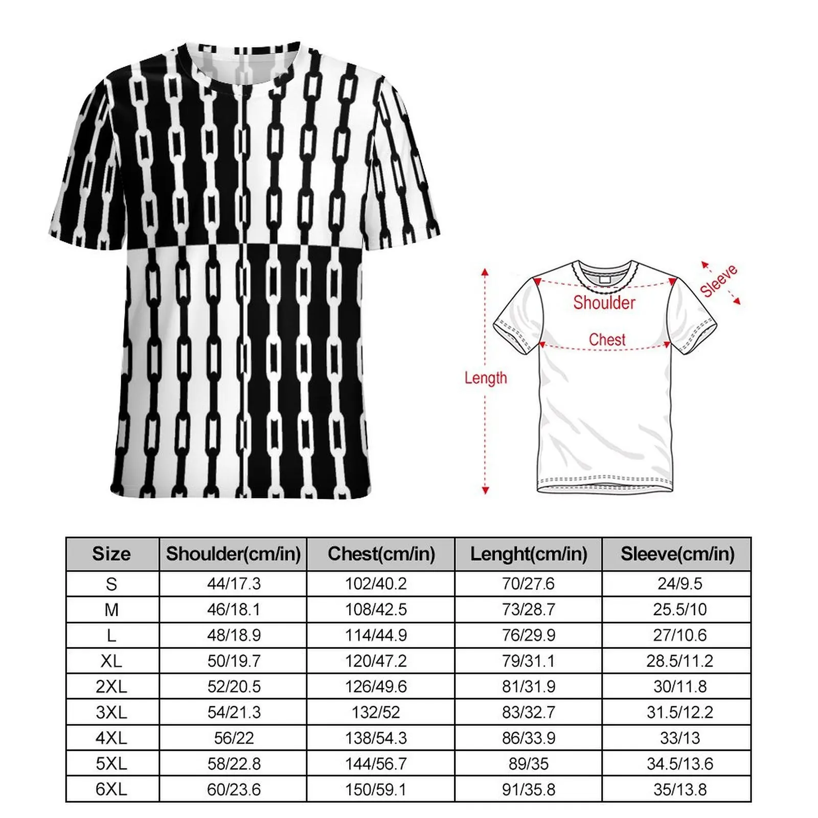Summer T Shirt Mod Two Tone T Shirts Chain Link Casual Cool Tees For Man Short Sleeve Pattern Oversized Tops