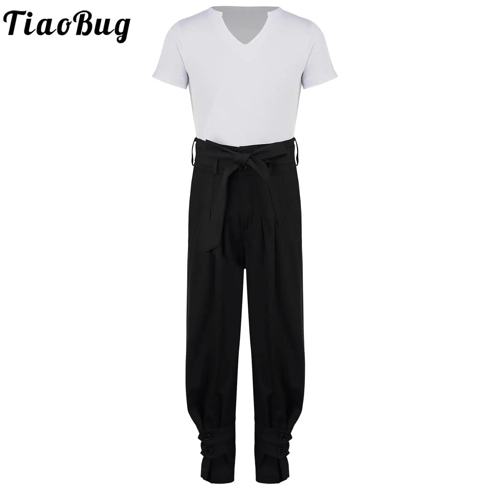 kids-boys-latin-jazz-dance-performance-outfit-short-sleeve-t-shirt-top-with-button-pants-lyrical-dance-stage-practice-bodysuit
