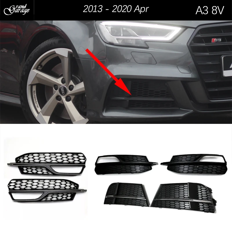 

1Pair S3-look Honey-comb Style Front Bumper ABS Black Fog Light Frame Case for Audi A3 8V 2013 - 2020 April Fog Light Grille