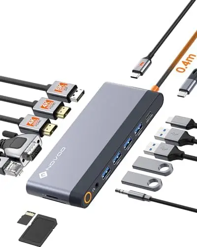 

Portable 14-in-1 USB C Dock with Dual Monitors & High Speed Connectors