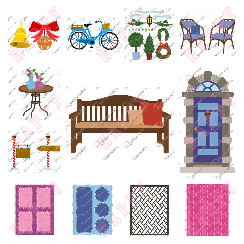 Bells Patio Chairs Table Bicycle Metal Cut Dies Diary Scrapbook Paper Card Photo Album Decoration Craft Engraving Make Embossing