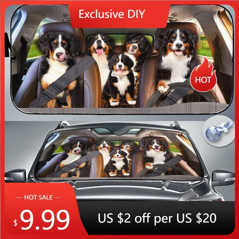 

Bernese Mountain Car Sunshade, Dog Car Decoration, Bernese Lover, Auto Sun Shade, Gift For Dad, Bernese Car Windshield PHT032206