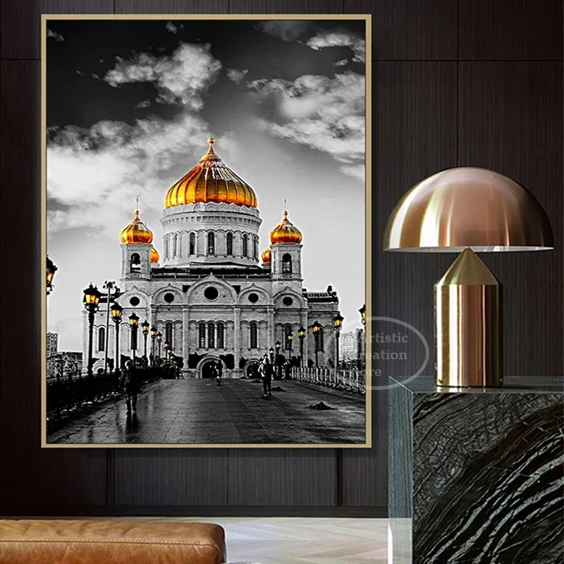 Black and White Russia St. Petersburg Cathedral Canvas Painting Prints Church Printing Poster  for Living Room Wall Home Decor