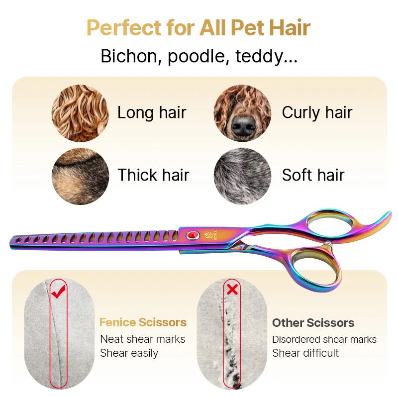 Fenice New design professional homeuse 9cr 7.0 Inch dog grooming scissor Chunker Shears thinning rate about 70%-75%