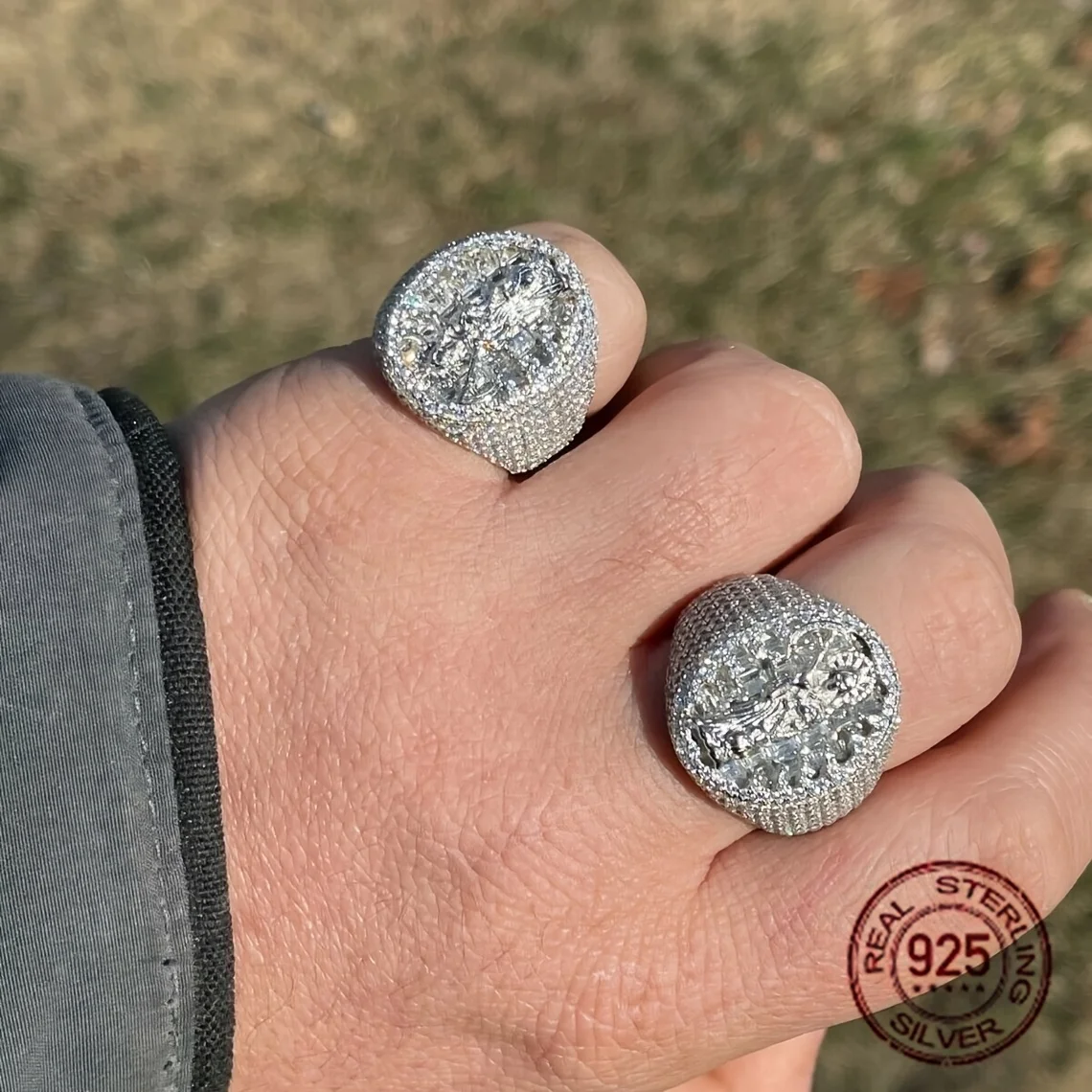 حقيقي 925 خواتم فضة الرغيف الفرنسي تشيكوسلوفاكيا قاتمة ريبر سانتا Muerte مثلج رجالي الهيب هوب الدائري الموت الله هالوين مجوهرات هدية #5