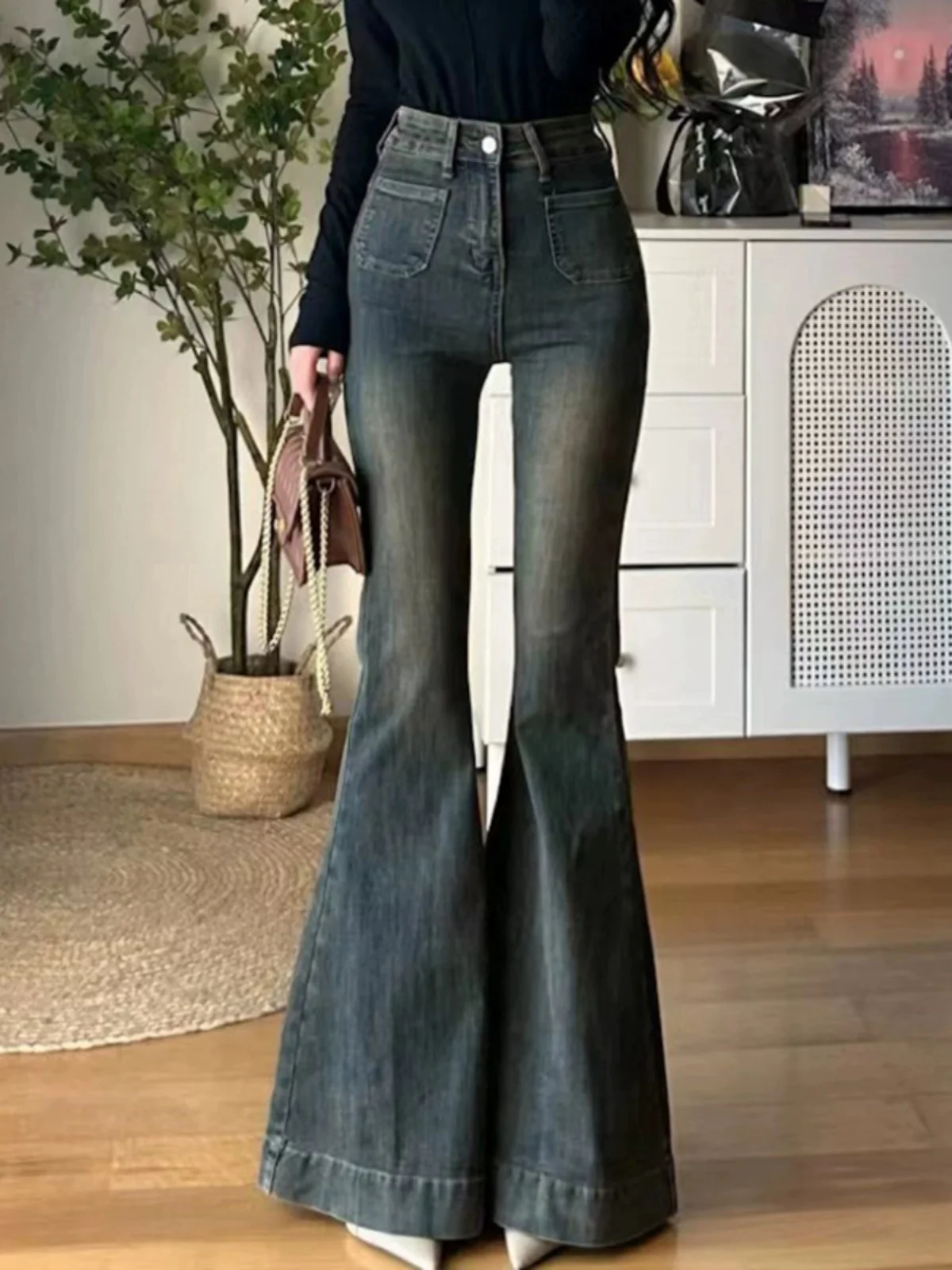 Jeans for Women Retro Washed Floor-Mopping Large Fishtail Elastic Trousers Slim High Waist Autumn New Hot Girl Ulzzang Aesthetic