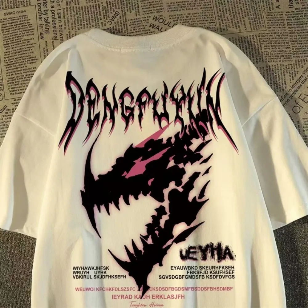 الموضة الأوروبية والأمريكية الجديدة للرجال الصيف الجمجمة الملاك طباعة مايكرو مطاطا تنفس الجولة الرقبة تي شيرت في الهواء الطلق مدينة عالية S