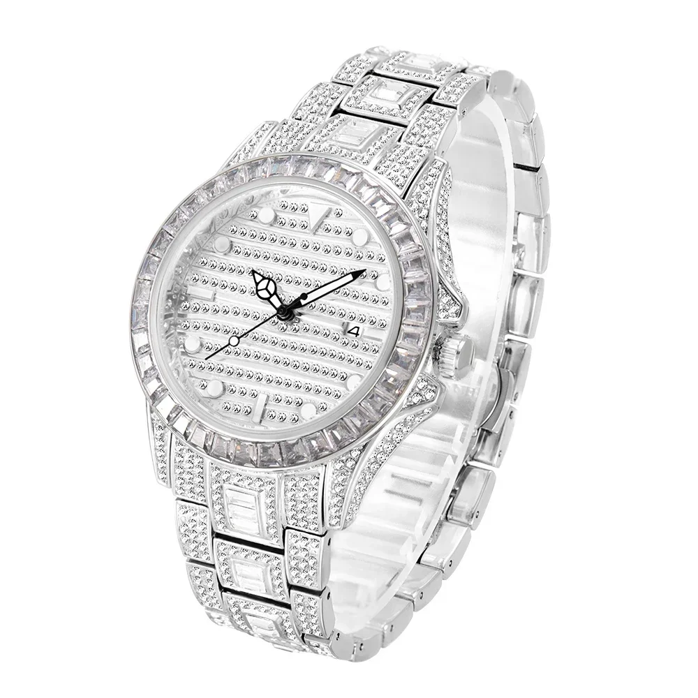 Montre à quartz en diamant glacé pour homme, entièrement AAA, montres étanches pour homme, horloge hip hop, acier doré, mode masculine