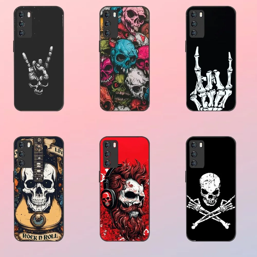 Rock Roll Skull Phone Case For Samsung Galaxy A52 A12 A51 S21 Edge S22ULTRA S23 S20LITE Plus Ultra Black Cover