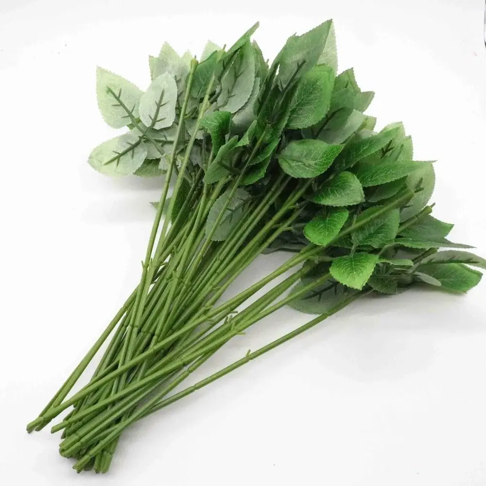 10Pcs with Artificial Leaves Fake Flower Stem Home Decor 33cm Flowers Stick Rod DIY Gardening Craft Accessories