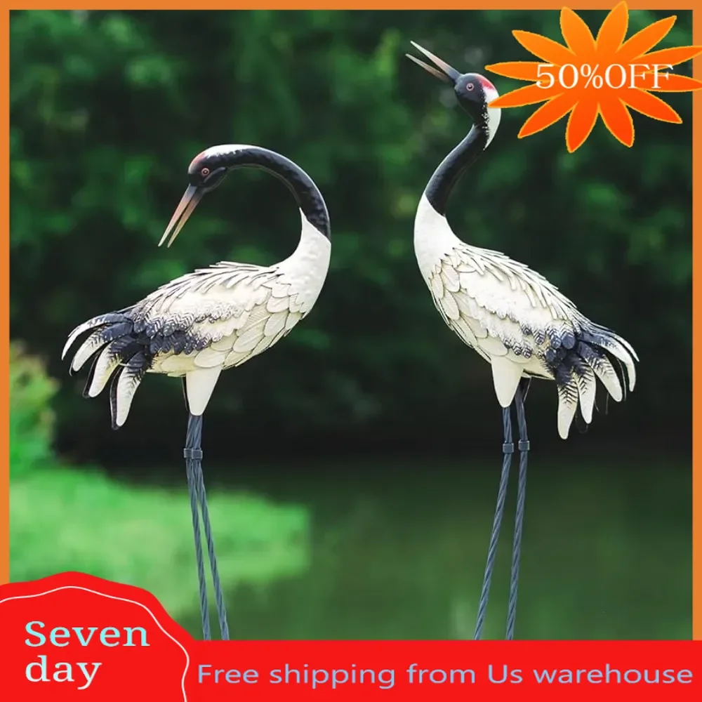 

Yard & Garden Decors Set of 2 Outdoor Decorations Garden Crane Statues Outdoor Heron Red Crowned Crane Metal Yard Art Sculpture