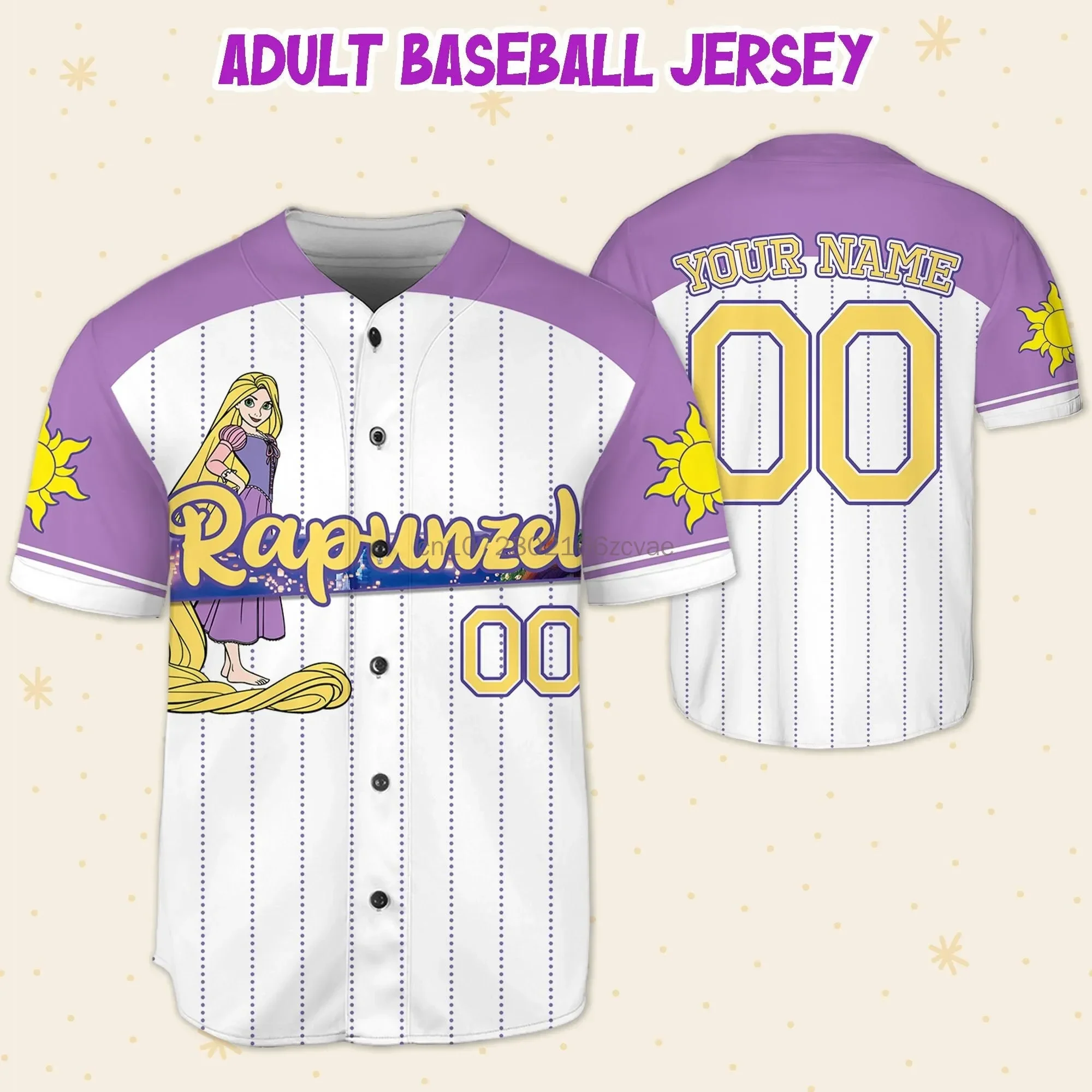 Disney Rapunzel Princess Tangled Baseball Jersey Men Women Baseball Uniforms Shirt Disney Cartoon Graphic Casual Baseball Jersey