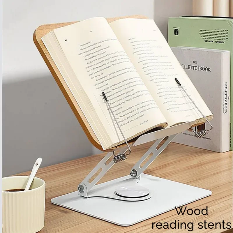 

Деревянная многофункциональная складная и регулируемая подставка для чтения из алюминиевого сплава с пружинным зажимом для ноутбуков, планшетов, толстых книг