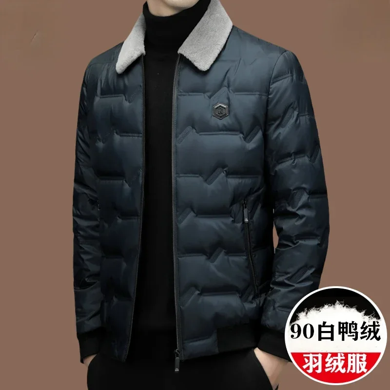 New White Duck Down Coat for Men Polo Collar Wool Collar Men's Jackets 2023 Autumn Winter Warm Mens Down Jacket Chaquetas Hombre