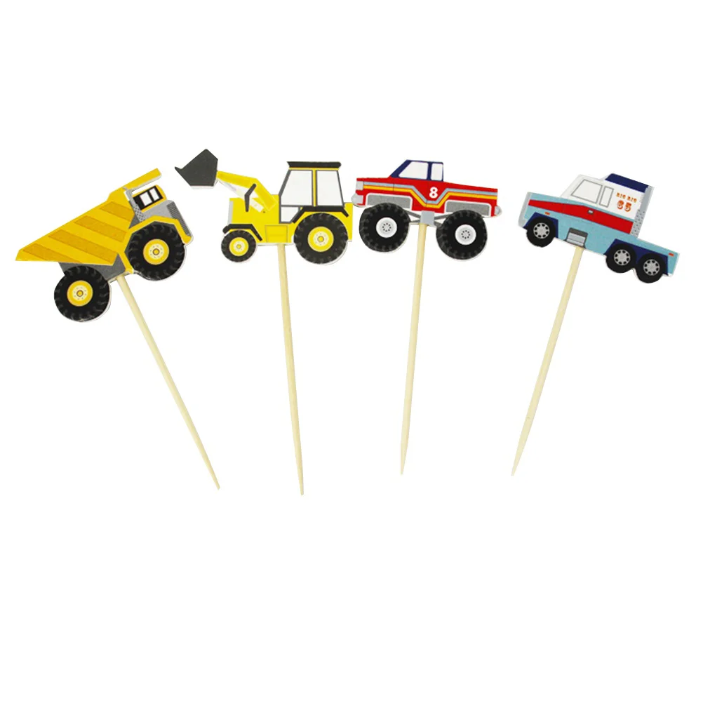 24pcs Tractors Forklift Cake Insert Cake Topper Cupcake Picks for Cake Decoration Supplies Truck Cupcake Toppers