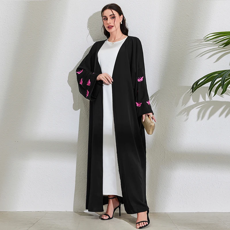 Chic Butterfly Embroidery Abaya for Muslim Women Elegant Party Dresses Middle East Türkiye Dubai Cardigan Kaftan Islam Clothing