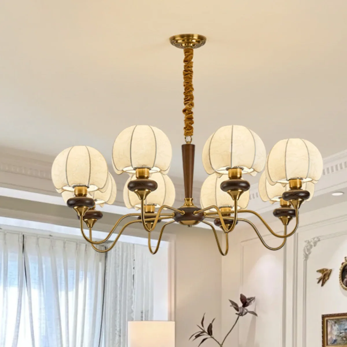 

French medieval living room chandelier, fabric pattern, bedroom light