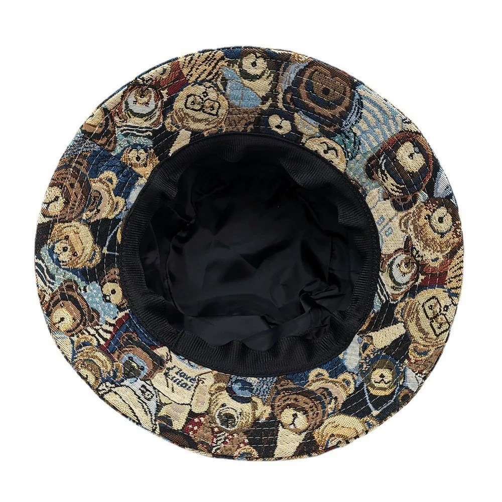 الدب الصغير صياد قبعة لطيف الوجه تغطي الجاكار الطنف قبعة القطن القنب القماش طوي قبعات الشمس الصيف