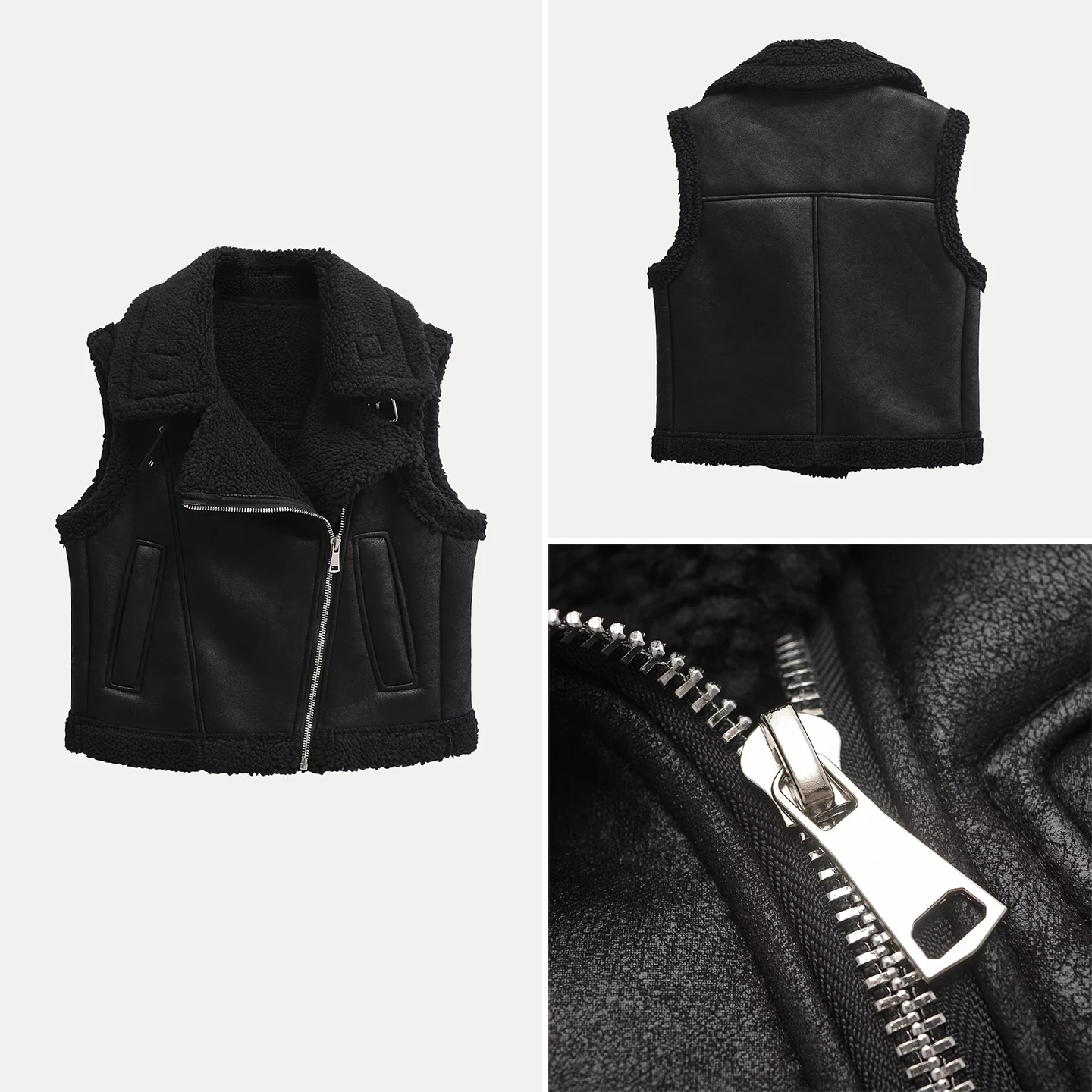 

2025 Autumn New Faion Women's Casual Trendy Leather Fur Vest ort Zipper Pure Color Z Brand Ladies' Jaet