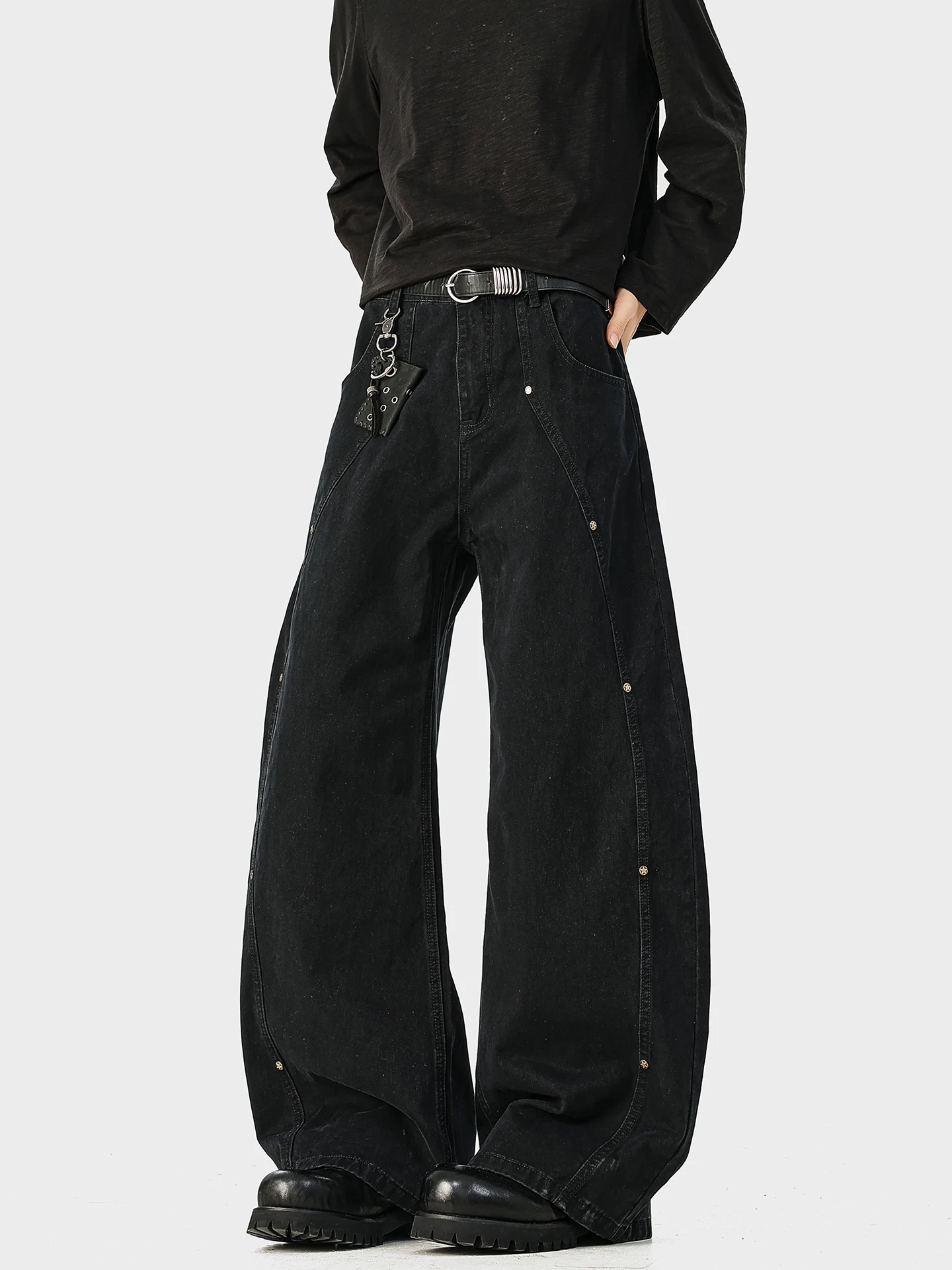 

Мужские повседневные брюки Boyue American Sle с заклепками, широкие, в стиле пэчворк, модные, брендовые, с декоративными элементами, повседневные штаны