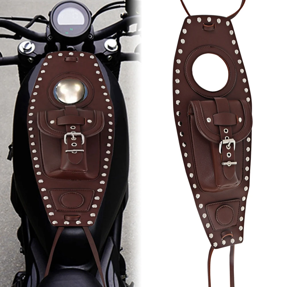 

Motorcycle Black PU Leather Fuel Tank Chap Cover Panel Pad Bib Bra Bag For Harley Sportster Iron 883 1200 XL Universal