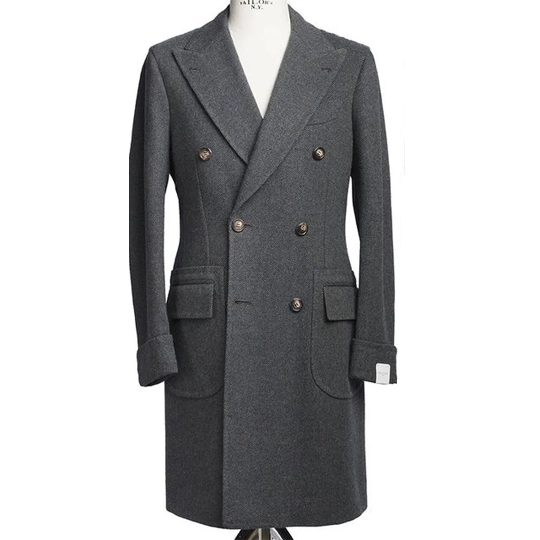 Classic England Style Woolen Trench Overcoat For Men Grey Winter Thick Plus Size Double Breasted Long Coat Casual Warm Jacket