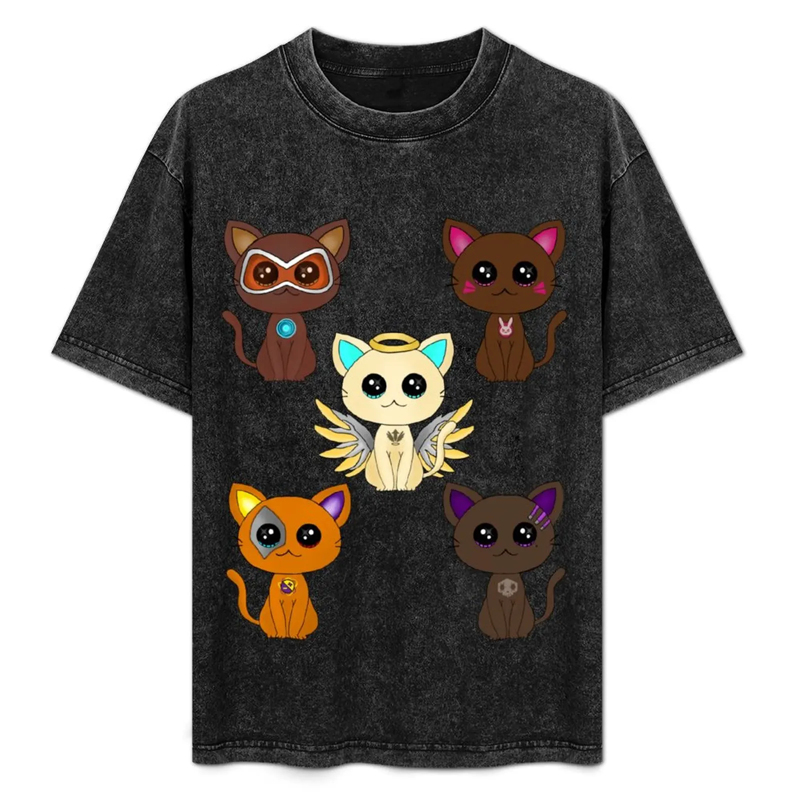 

Cute Overwatch Gaming Cats T-Shirt Basic Solid Color Short Sleeve T-Shirt