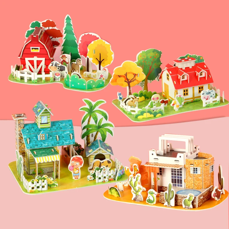 

Creative DIY 3D Paper Card Puzzle Hand Assembled Houses Villas Building Model for Kids Handmade Educational Toys Gift Kids PT17