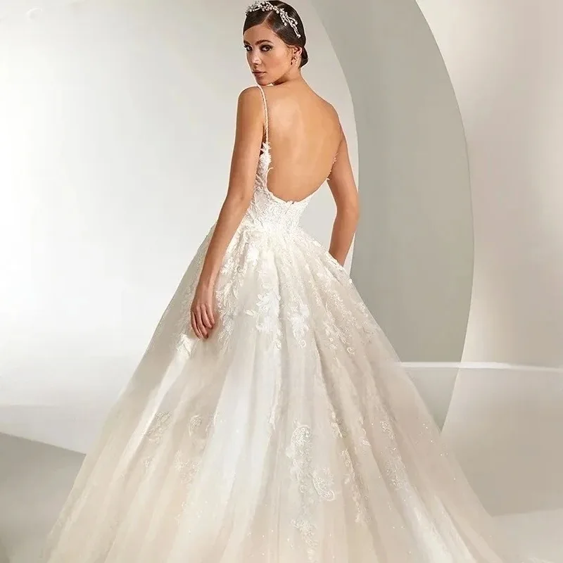 โรแมนติกBackless Ball Gownชุดแต่งงาน 2025 Appliquesประดับด้วยลูกปัดที่กําหนดเองRobe de mariéeเจ้าหญิงชุดเจ้าสาวVestido De Novia