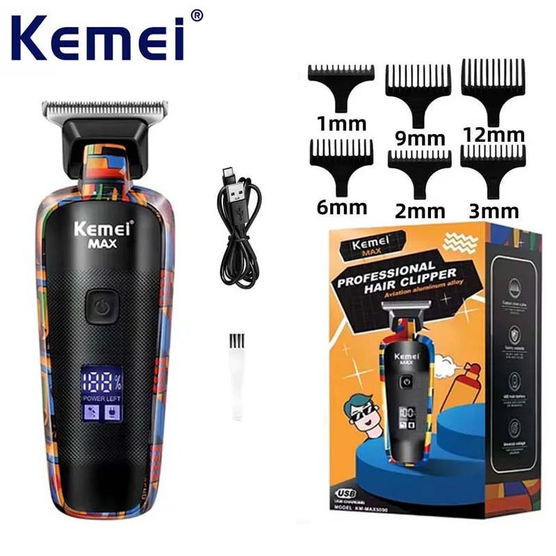 Kemei KM-max5090 Electric Hair Clippers Rechargeable Hair Trimmer Printing Graffiti Razor Type-C USB charging Barber Household