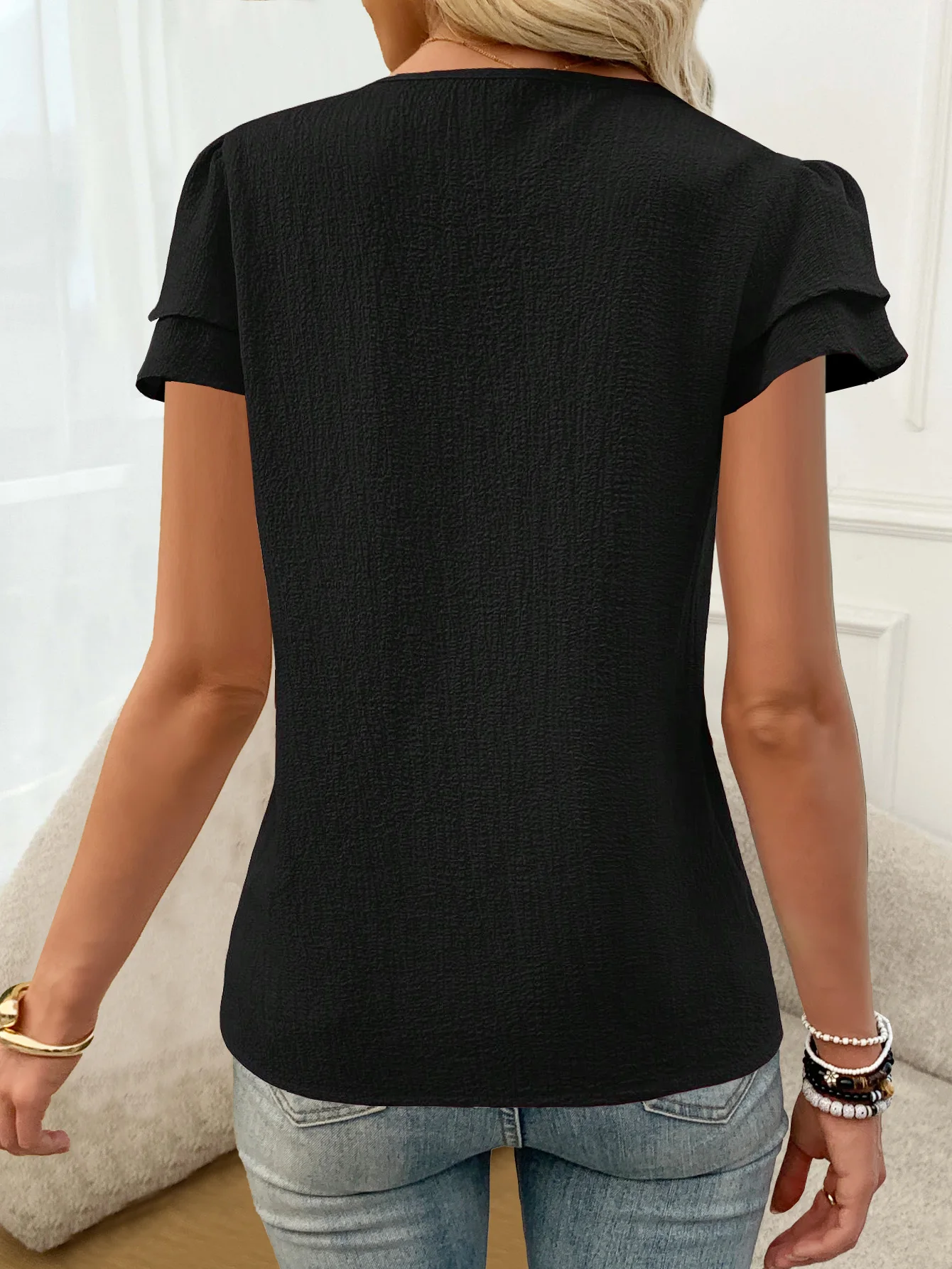 Temperament Lose Frau Hemd Mode Lässig Bluse Elegante kurzarm Frau Hemd Urlaub Wochenende Top – Detail 2