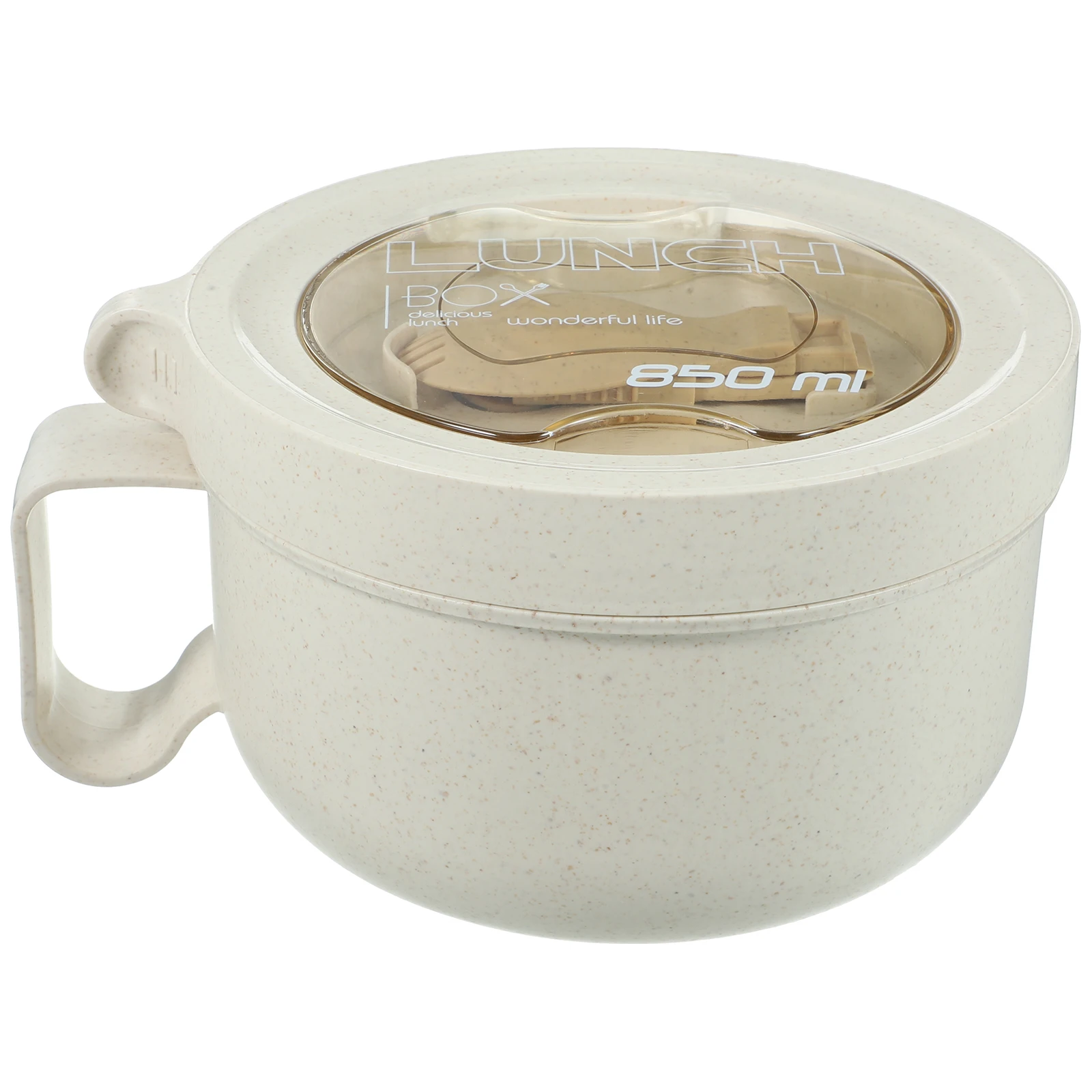 

Portable Instant Noodle Bowl 1000ml Large Capacity Sealed Lunch Box Beige Food Container for Students Spoon Leak Proof Reusable
