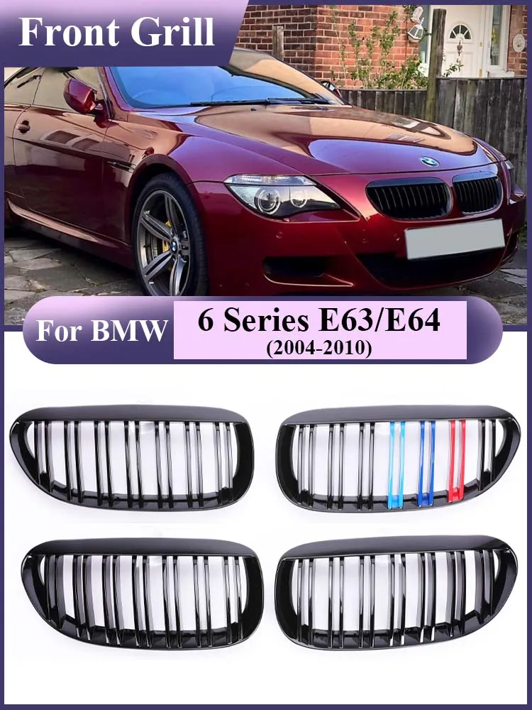 Front Bumper Kidney Racing Grill Double Slat M Design Gloss Black Grilles For BMW 6 Series M6 E63 E64 630i 650i 645ci 2004-2010