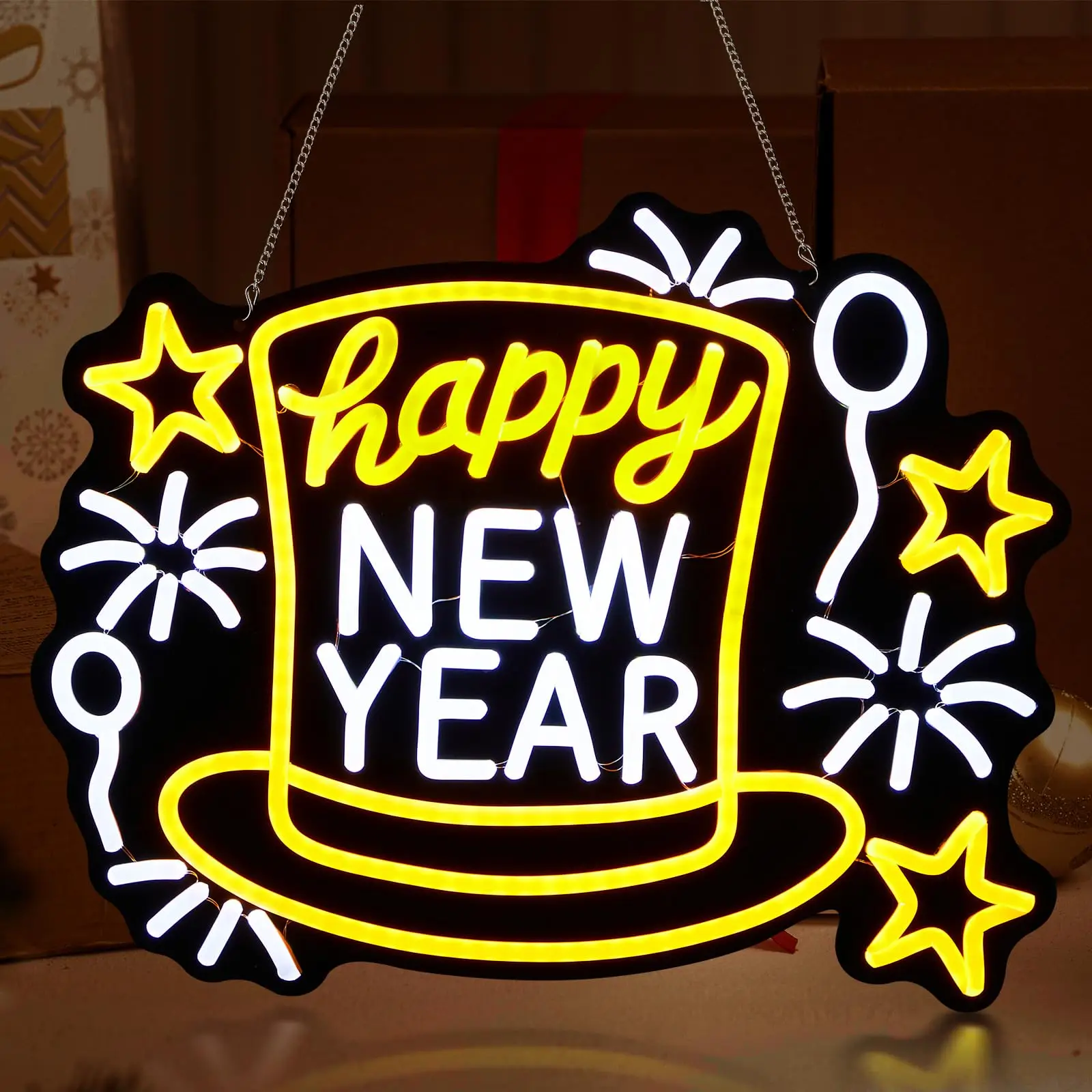 سنة جديدة سعيدة النيون ضوء USB بالطاقة LED سنة جديدة سعيدة النيون تسجيل لغرفة النوم جدار ديكور 2026 حفلة مهرجان الربيع #1