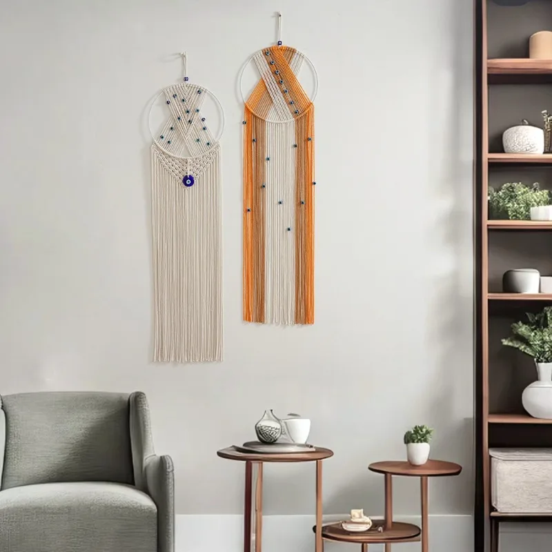 حبل قطني حرفي لصائد الأحلام معلق على الحائط مع لهجة تميمة نزار واقية لتزيين المنزل والإقامة المنزلية