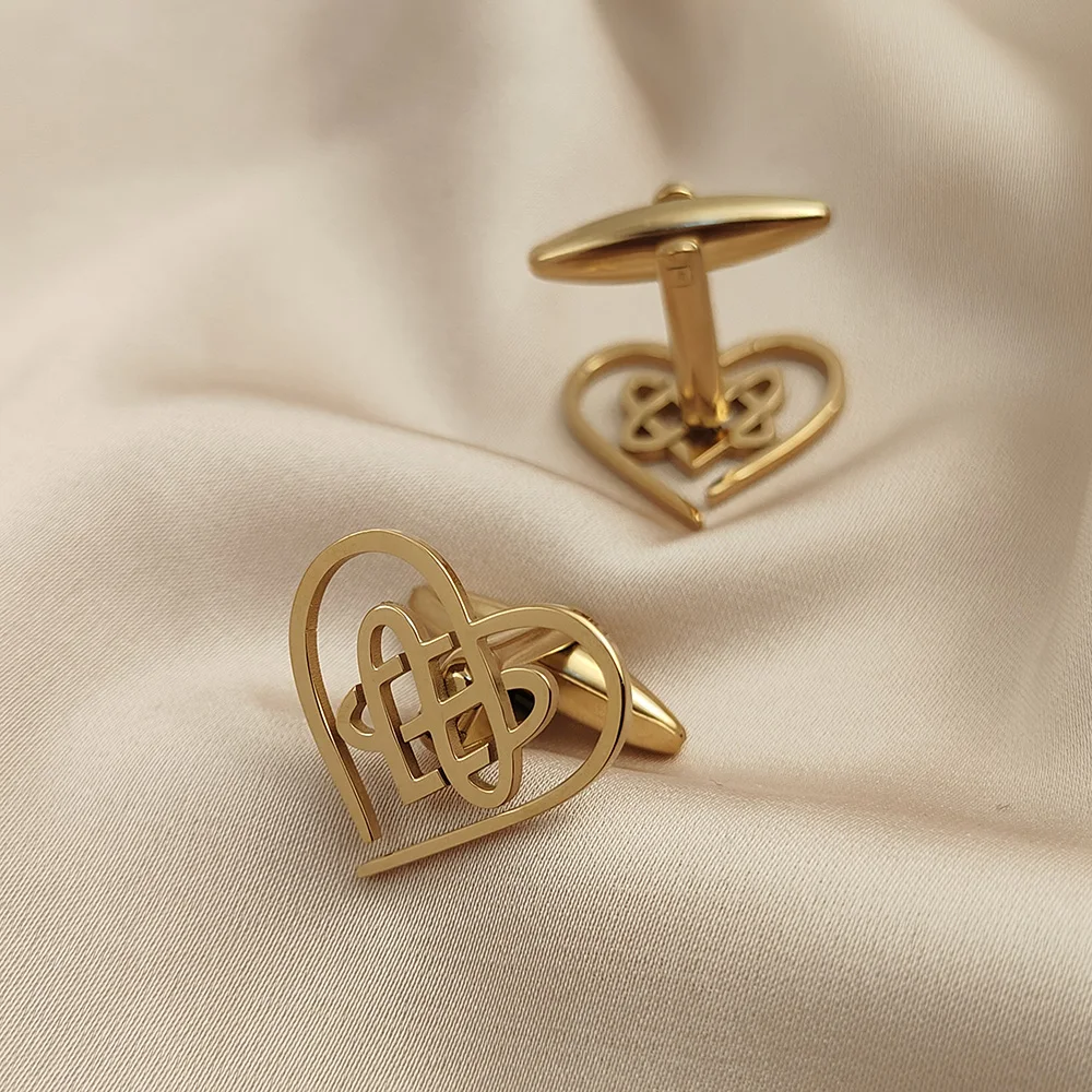 Men's Romantic Design Double Heart Shape Cuff Links Tie Clips Stainless Steel Fashion Jewelry Valentine's Day Gift for Boyfriend