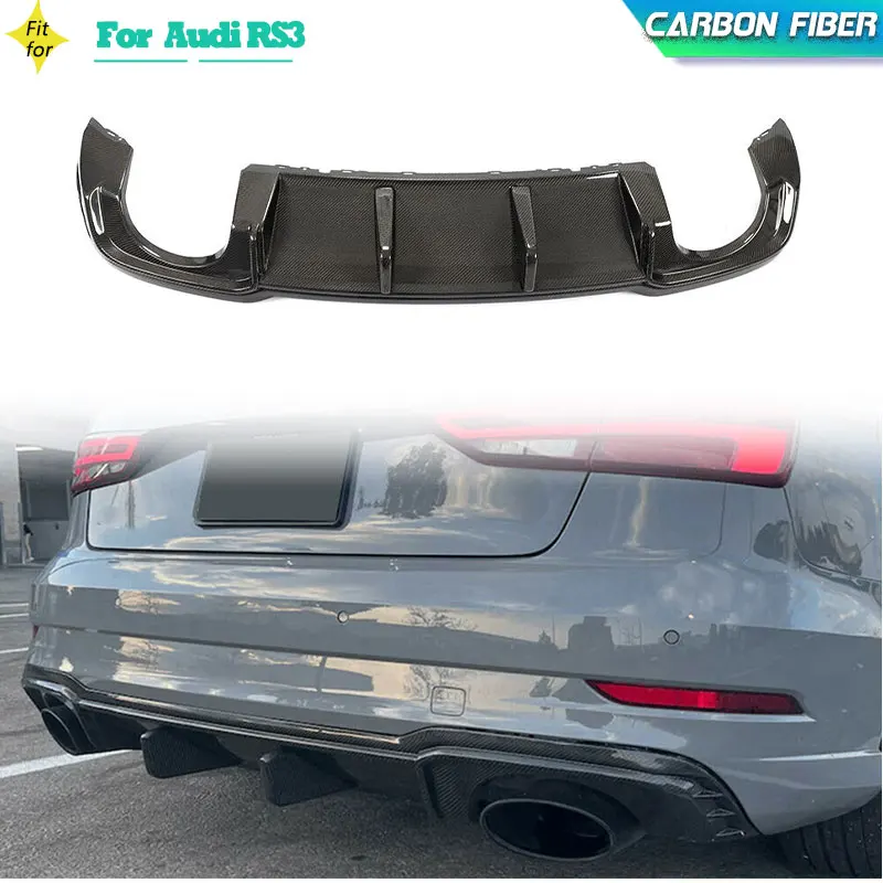 

Задний бампер из углеродного волокна, диффузор, спойлер для Audi RS3 8V Sedan, 4-дверный гоночный задний диффузор 2017-2019, фартук для губ, комплект кузова