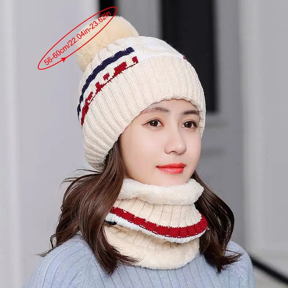 Casual Thick Warm Women's Beanies Scarf Set Windproof Keep Warm Knitted Hat With Scarf Skullies Beanies Winter