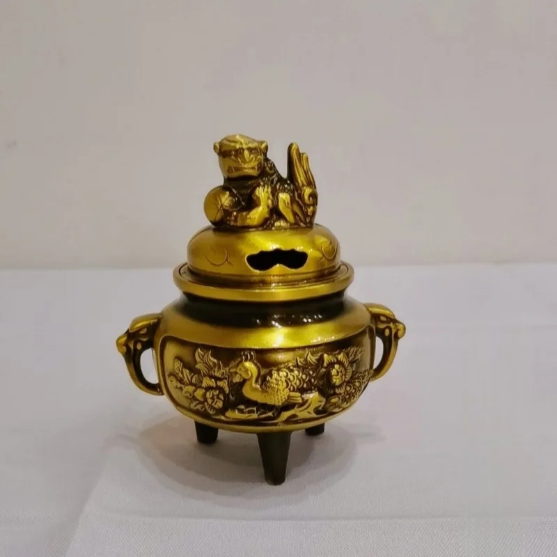 

Brass Double-Eared Incense Burner Three-Legged Open Lid Incense Burner for Study Office Incense Holder Desktop Ornament Incense