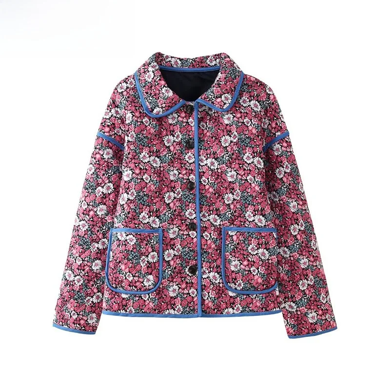 

ZBZR Осенняя новинка для женщин Faion Simple Match Floral ket Decor Long Sve Cotton Jaet Street Sle Универсальный полиэстер F...