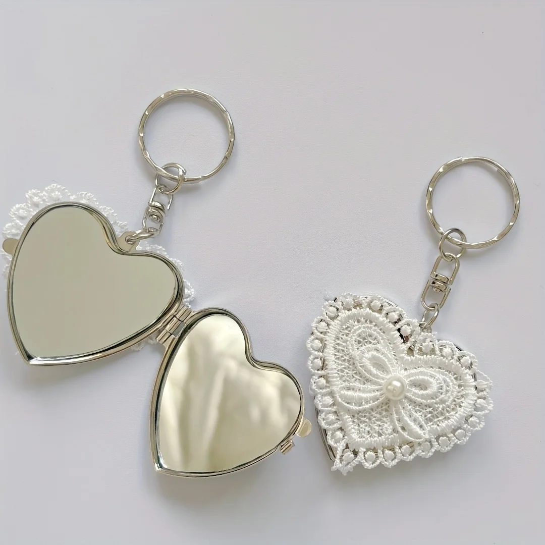 Bow Heart Keychain Mirror Pendant Kawaii Bag Chain Cute Accessory for Women Men Decoration Accessories