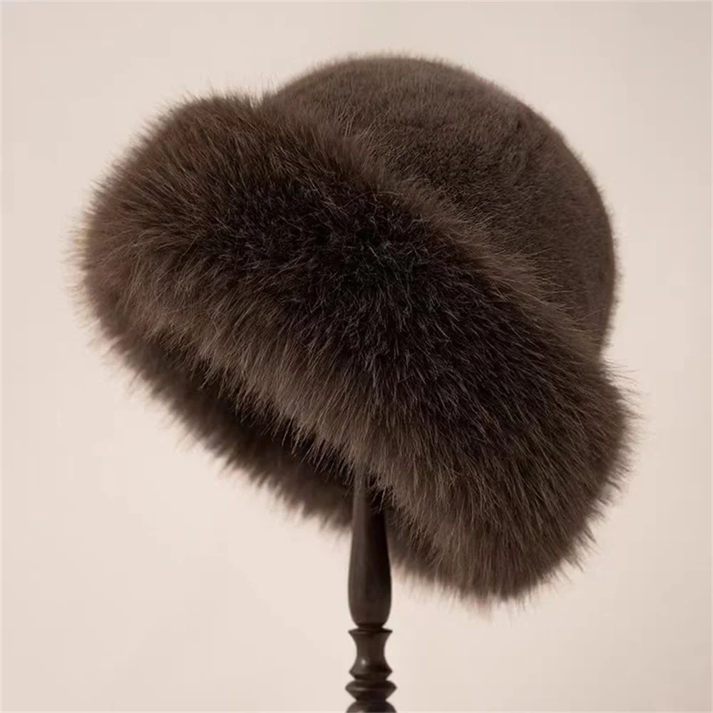 Winter Hat for Women Faux Fur Fluffy Bucket Hat for Women Luxury Plush Thicken Snow Fur Bucket Hat Soft Panama Cap