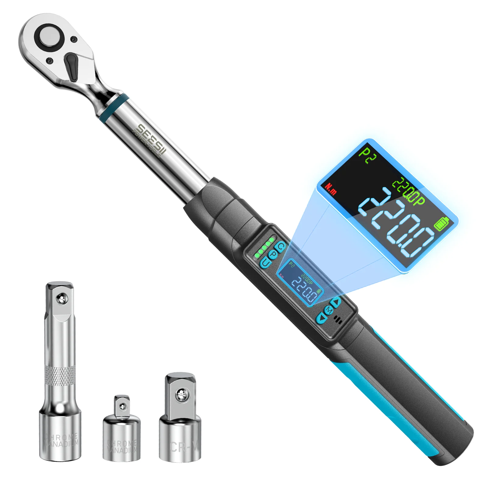 

SEESII 220N.m Digital Torque Wrench 3/8" Square Drive Torques Key ±2% High Precision Professional Bicycle Automotive Tool LED Alarm for Precision Measureme