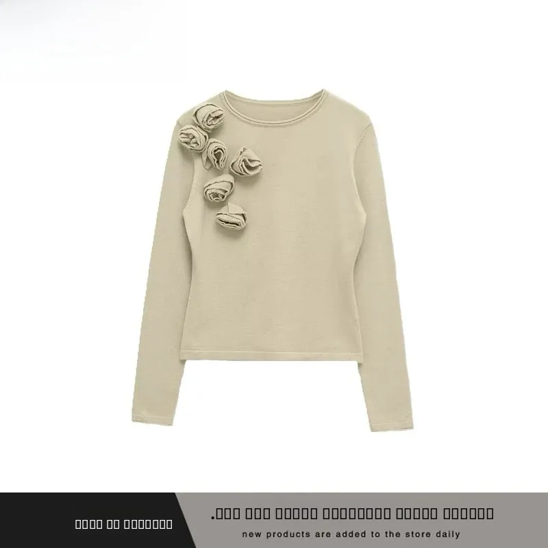 

Faionable Floral Decorated Knitted Sweater ZR Sle New Autumn Winter Women's Clothing 9598232 506 Polyester Fiber Long Sle...